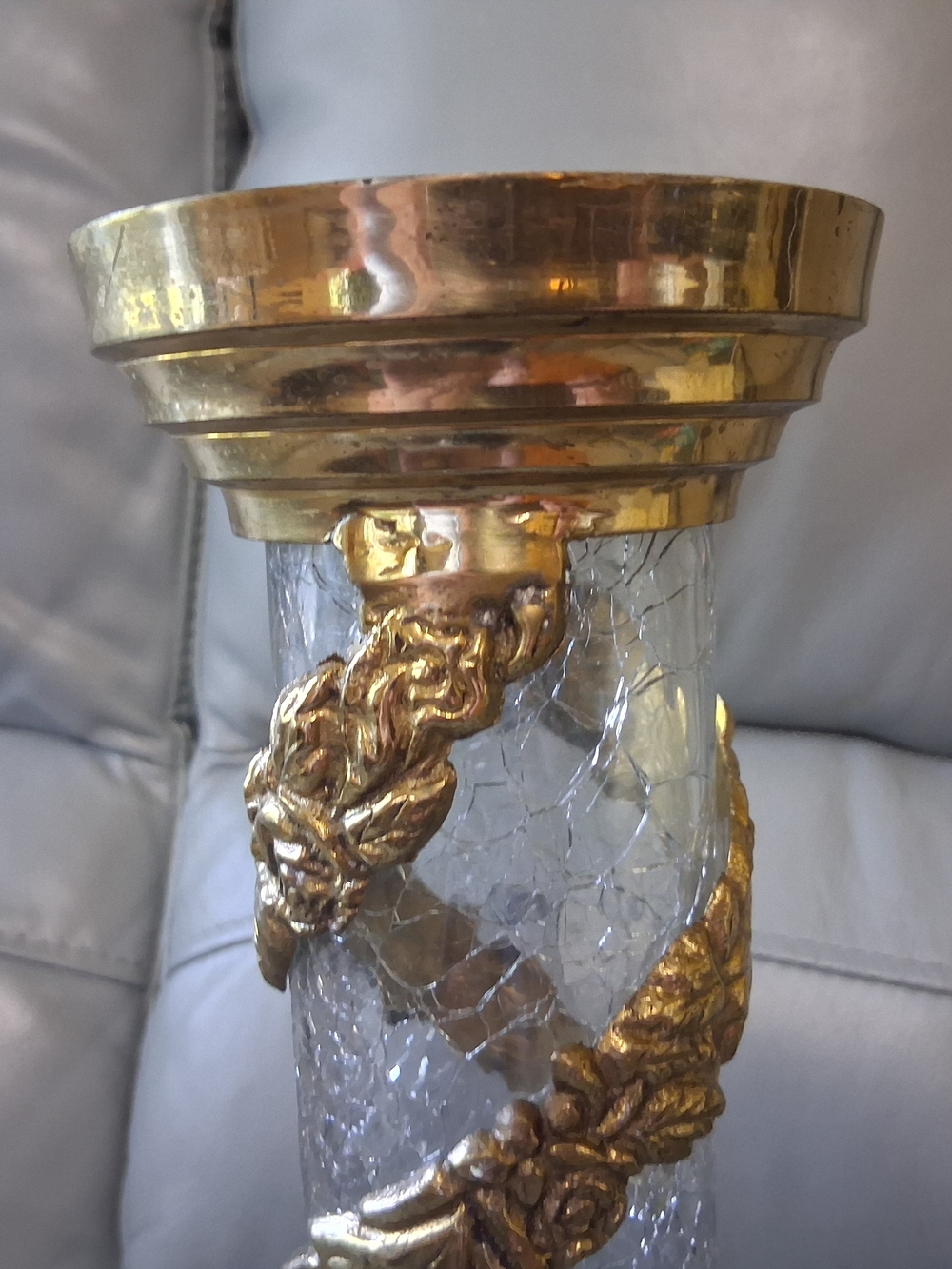 Vintage Brass & Crackled Glass Vase - Picture 9 of 12